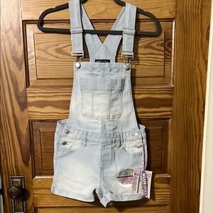 Blue Spice Striped Denim Short Overalls